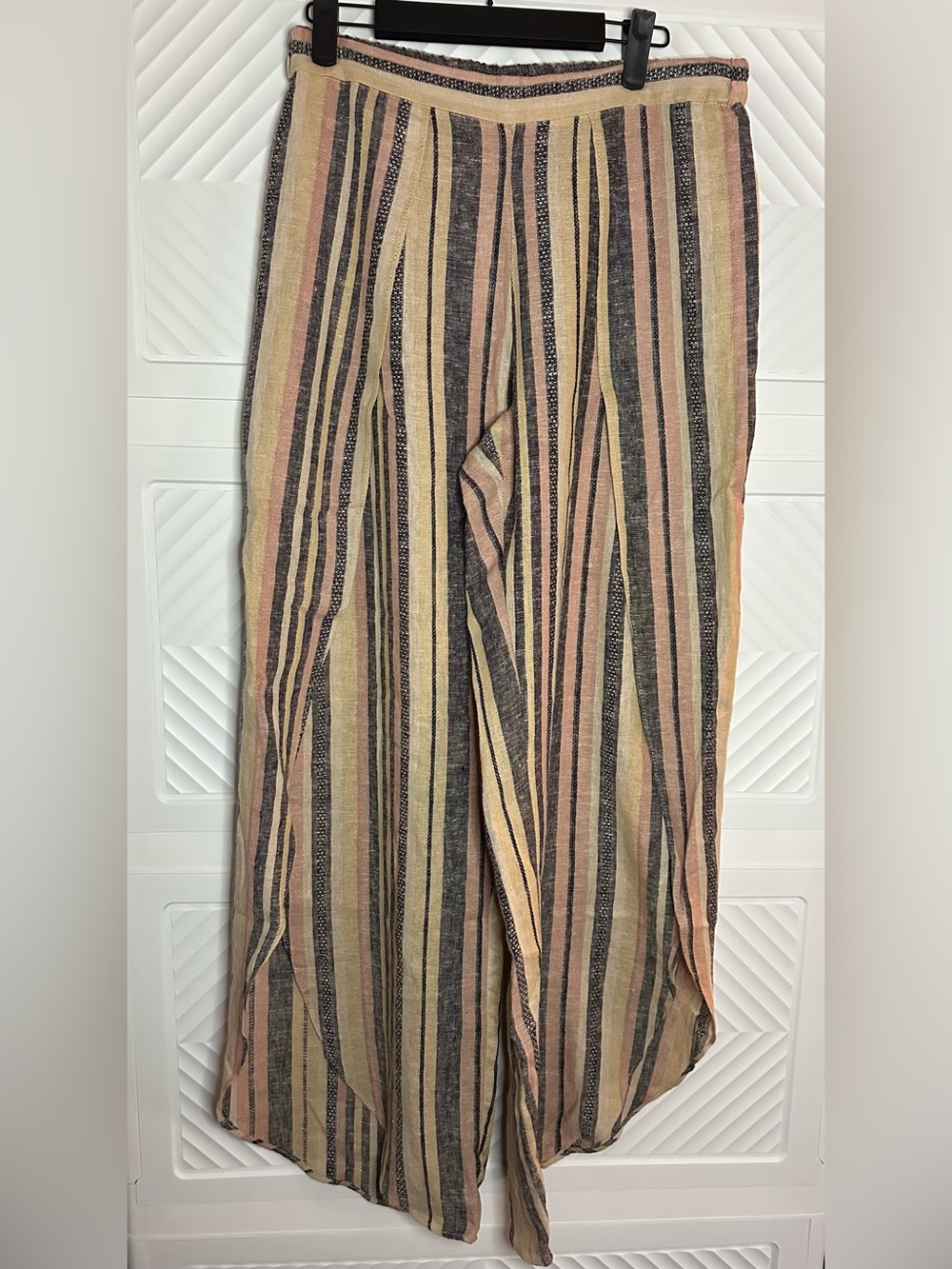 DREW Vertical Stripe Wide-Leg Pants in Pink, Tan & Navy